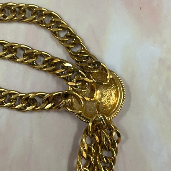 St. John Collection VINTAGE Triple Chain Medallion gold SJ initial logo 37” rare - Picture 6 of 10